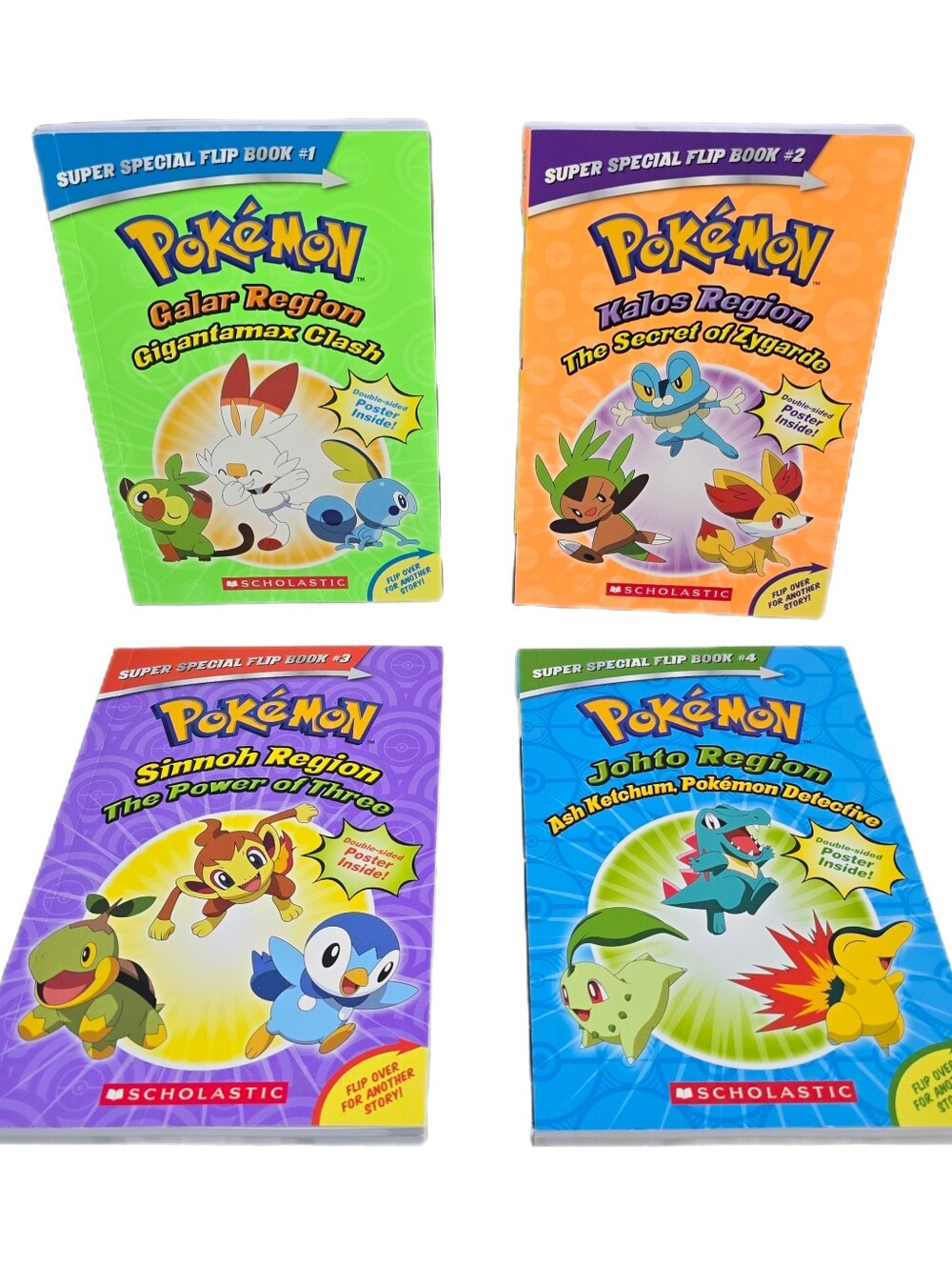 Pokemon Super Special Flip Book Scholastic Lot Of 4 Double-sided Poster In Each